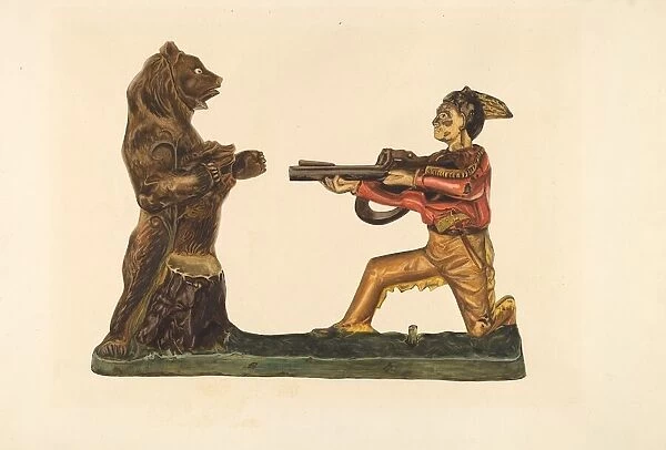 Toy Bank: Hunter Shooting Bear, c. 1938. Creator: Einar Heiberg