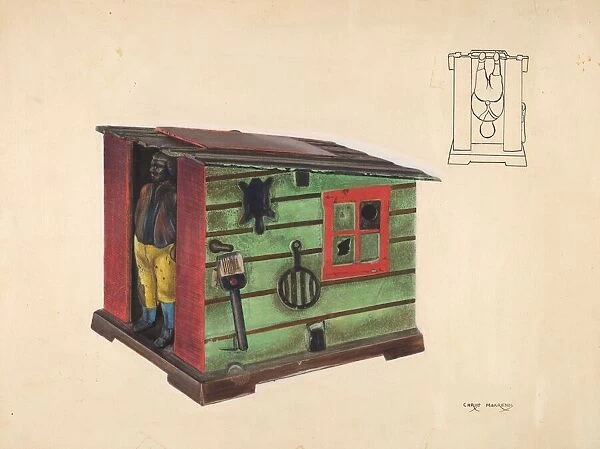 Toy bank: Man in a Cabin, c. 1937. Creator: Chris Makrenos