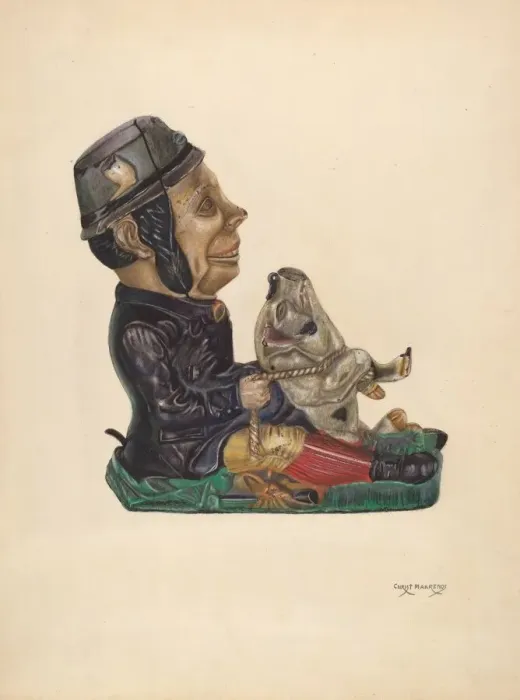 Framed Print : Toy Bank: Paddy and the Pig, c. 1937. Creator: Chris Makrenos Framed Print : Toy Bank: Paddy and the Pig, c. 1937. Creator: Chris Makrenos