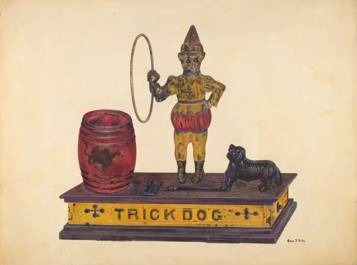 Framed Print : Toy Bank: Trick Dog, c. 1937. Creator: George File Framed Print : Toy Bank: Trick Dog, c. 1937. Creator: George File