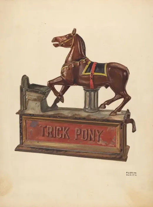 Framed Print : Toy Bank: Trick pony, c. 1937. Creator: Florian Rokita Framed Print : Toy Bank: Trick pony, c. 1937. Creator: Florian Rokita