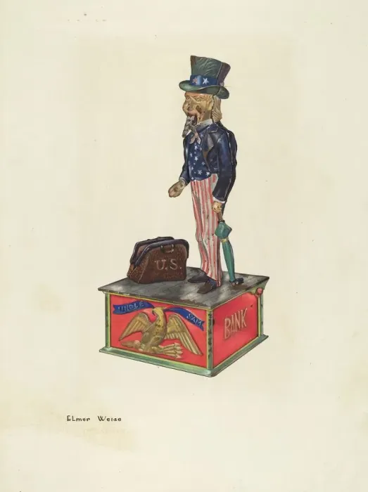 Framed Print : Toy Bank: Uncle Sam, c. 1937. Creator: Elmer Weise Framed Print : Toy Bank: Uncle Sam, c. 1937. Creator: Elmer Weise