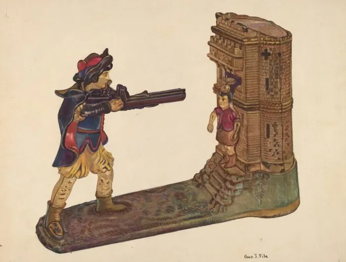 Framed Print : Toy Bank: William Tell, c. 1937. Creator: George File Framed Print : Toy Bank: William Tell, c. 1937. Creator: George File