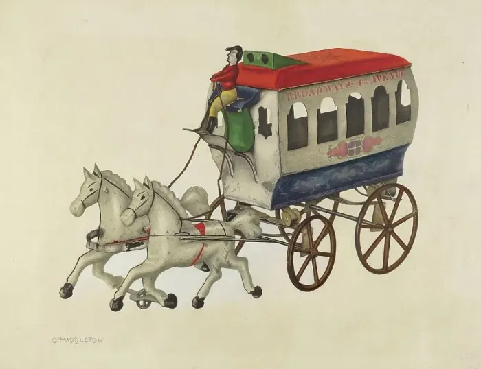 Framed Print : Toy Bus, c. 1939. Creator: Owen Middleton Framed Print : Toy Bus, c. 1939. Creator: Owen Middleton