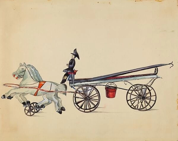 Toy Hook and Ladder, with Two Horses, c. 1936. Creator: Mina Lowry
