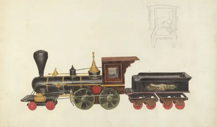 Framed Print : Toy Locomotive, c. 1936. Creator: Alice Stearns Framed Print : Toy Locomotive, c. 1936. Creator: Alice Stearns