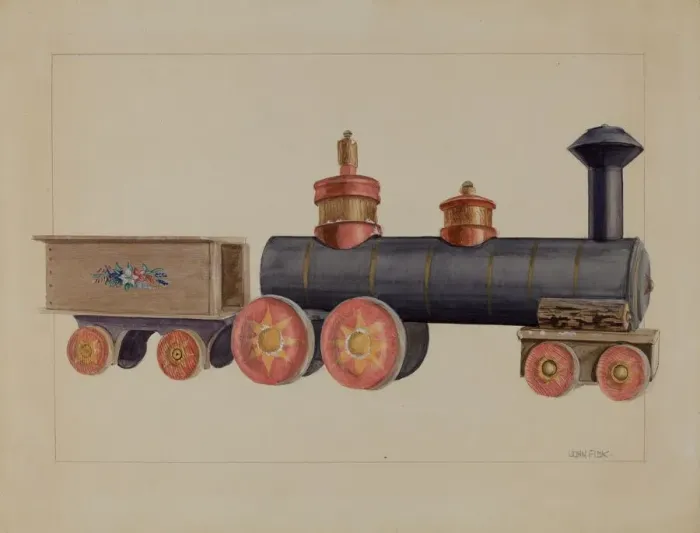Framed Print : Toy Locomotive, c. 1936. Creator: John Fisk Framed Print : Toy Locomotive, c. 1936. Creator: John Fisk