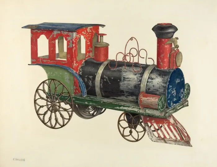 Framed Print : Toy Locomotive, c. 1940. Creator: Charles Henning Framed Print : Toy Locomotive, c. 1940. Creator: Charles Henning