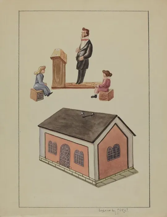 Framed Print : Toy School House, c. 1936. Creator: Eugene La Foret Framed Print : Toy School House, c. 1936. Creator: Eugene La Foret