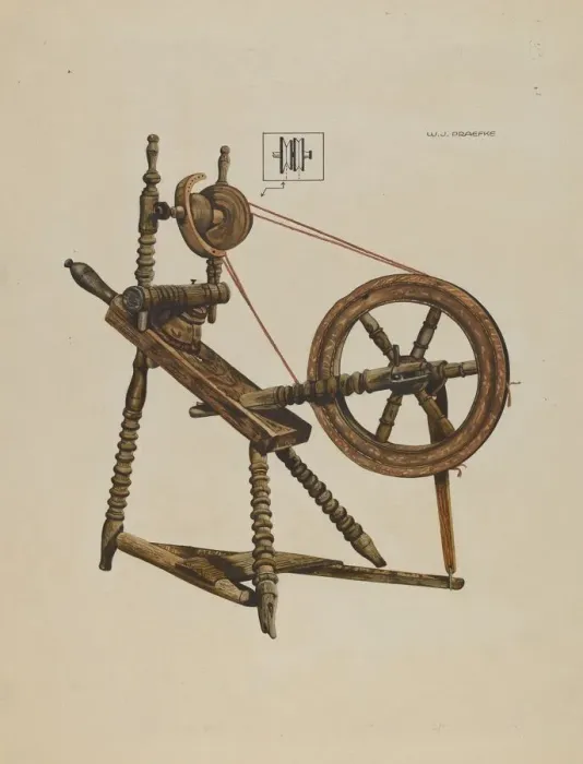 Framed Print : Toy Spinning Wheel, c. 1937. Creator: Walter Praefke Framed Print : Toy Spinning Wheel, c. 1937. Creator: Walter Praefke