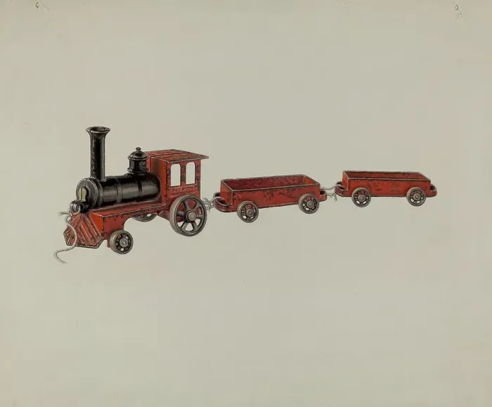 Framed Print : Toy Train, 1939. Creator: R. Stone Framed Print : Toy Train, 1939. Creator: R. Stone