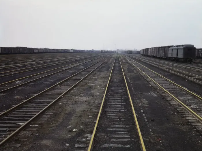 Framed Print : Tracks at C & NW RRs Proviso yard, Chicago, Ill. 1943. Creator: Jack Delano Framed Print : Tracks at C & NW RRs Proviso yard, Chicago, Ill. 1943. Creator: Jack Delano