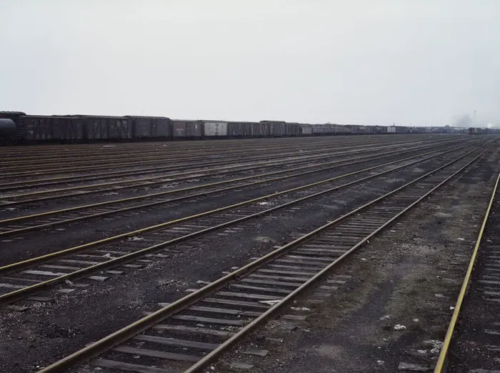 Framed Print : Tracks at Proviso yard of C & NW RR, Chicago, Ill. 1943. Creator: Jack Delano Framed Print : Tracks at Proviso yard of C & NW RR, Chicago, Ill. 1943. Creator: Jack Delano