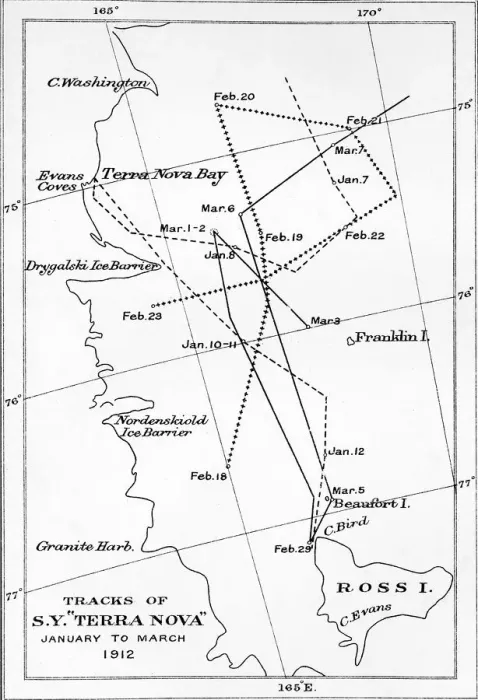 Framed Print : Tracks of S. Y. Terra Nova - January to March 1912, 1913 Framed Print : Tracks of S. Y. Terra Nova - January to March 1912, 1913