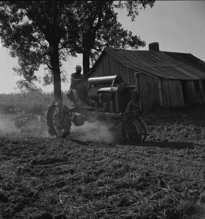 Framed Print : Tractor and driver on the Aldridge Plantation, Mississippi, 1937. Creator: Dorothea Lange Framed Print : Tractor and driver on the Aldridge Plantation, Mississippi, 1937. Creator: Dorothea Lange
