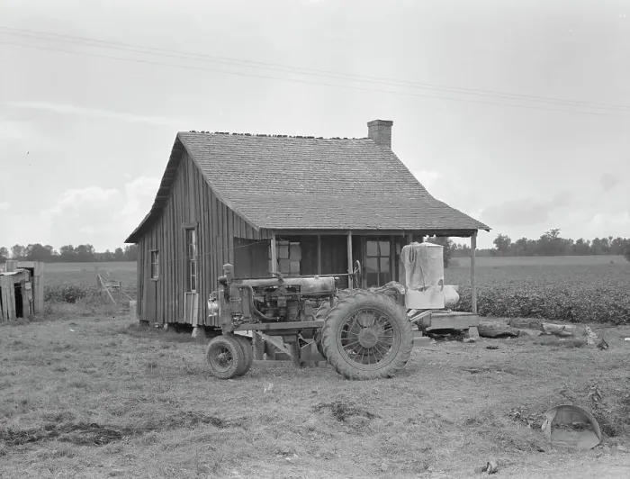Framed Print : Tractors with pneumatic tires are replacing mules on the Delta plantations, Arkansas, 1939. Creator: Dorothea Lange Framed Print : Tractors with pneumatic tires are replacing mules on the Delta plantations, Arkansas, 1939. Creator: Dorothea Lange