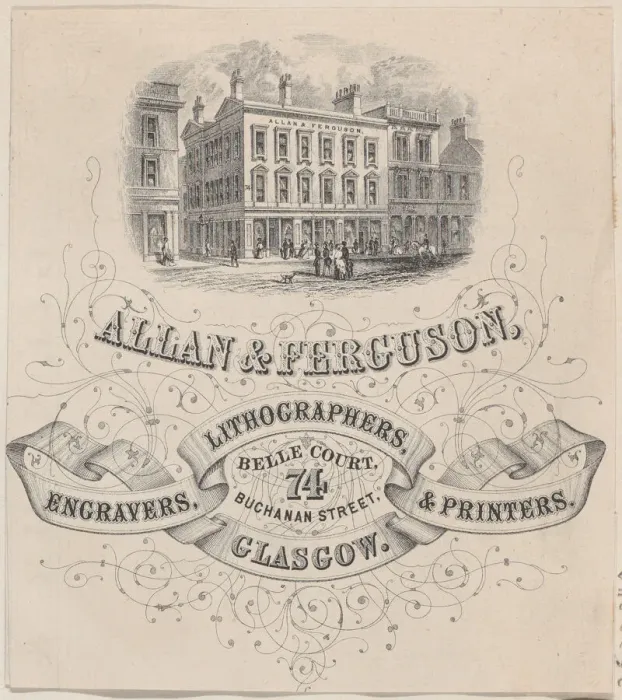 Framed Print : Trade Card for Allan & Ferguson, Engravers, Lithographers & Printers, 19th century. 19th century. Creator: Anon Framed Print : Trade Card for Allan & Ferguson, Engravers, Lithographers & Printers, 19th century. 19th century. Creator: Anon