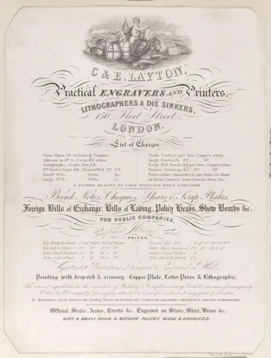 Framed Print : Trade Card for Charles and Edwin Layton, Engravers and Printers, ca. 1800. ca. 1800. Creator: Anon Framed Print : Trade Card for Charles and Edwin Layton, Engravers and Printers, ca. 1800. ca. 1800. Creator: Anon