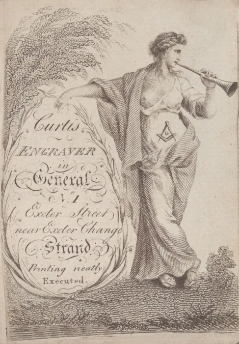 Framed Print : Trade Card for Curtis, Engraver, 19th century. Creator: Anon