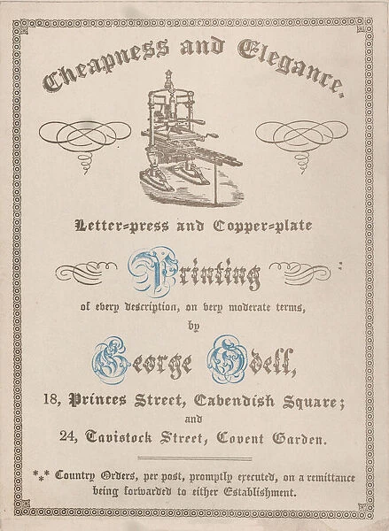 Trade card for George Odell, Printer, 19th century. Creator: Anon