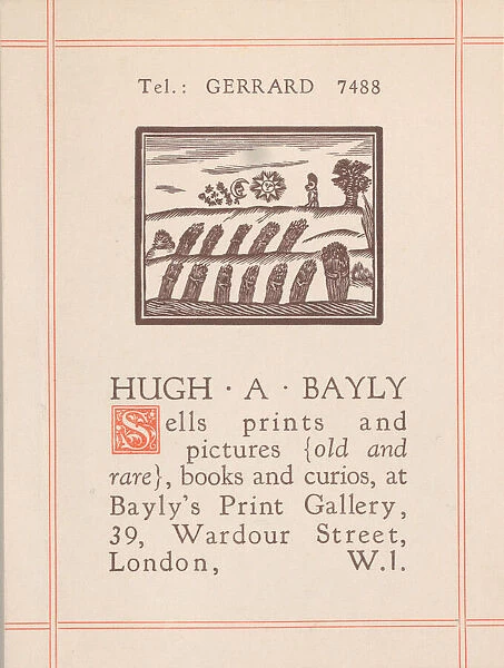 Trade card for Hugh A. Bayly, printseller, 19th century. Creator: Anon