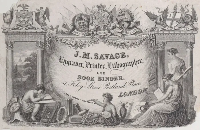 Framed Print : Trade Card for J. M. Savage, engraver, printer and lithographer, 19th century Framed Print : Trade Card for J. M. Savage, engraver, printer and lithographer, 19th century