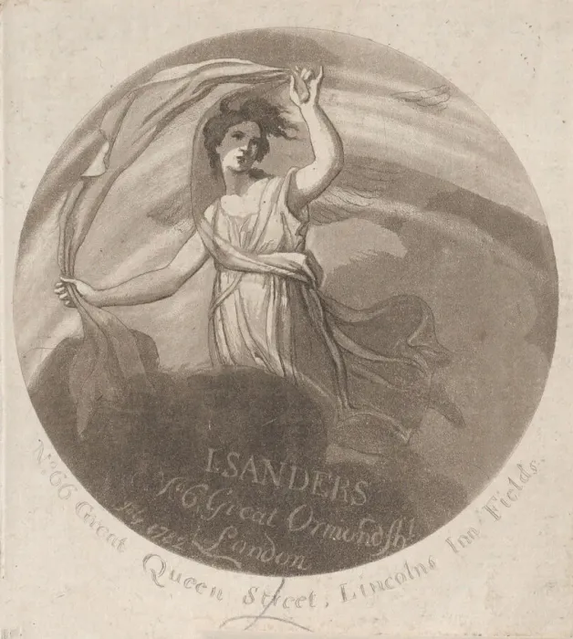 Framed Print : Trade Card for J. Sanders, Printmaker, 1782. Creator: Anon
