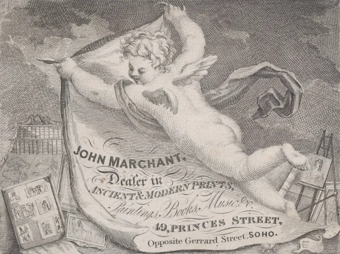 Framed Print : Trade Card for John Marchant, Print Dealer, 19th century. Creator: Anon Framed Print : Trade Card for John Marchant, Print Dealer, 19th century. Creator: Anon