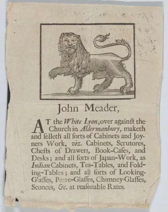 Framed Print : Trade Card of John Meader, Cabinets and Joyners Work, ca. 1690-1720. Creator: John Meader Framed Print : Trade Card of John Meader, Cabinets and Joyners Work, ca. 1690-1720. Creator: John Meader