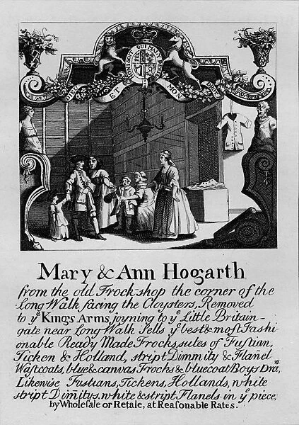 Trade card for Mary and Ann Hogarths shop, 1807, (1827). Creator: Thomas Cook