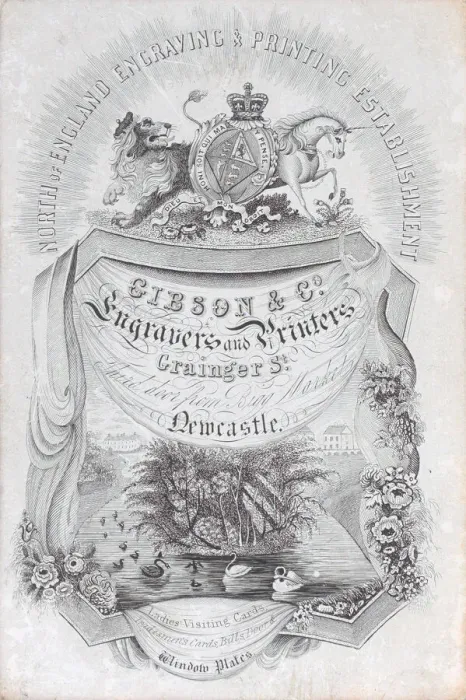 Framed Print : Trade card for North of England Engraving & Printing Establisment, Gibson & co