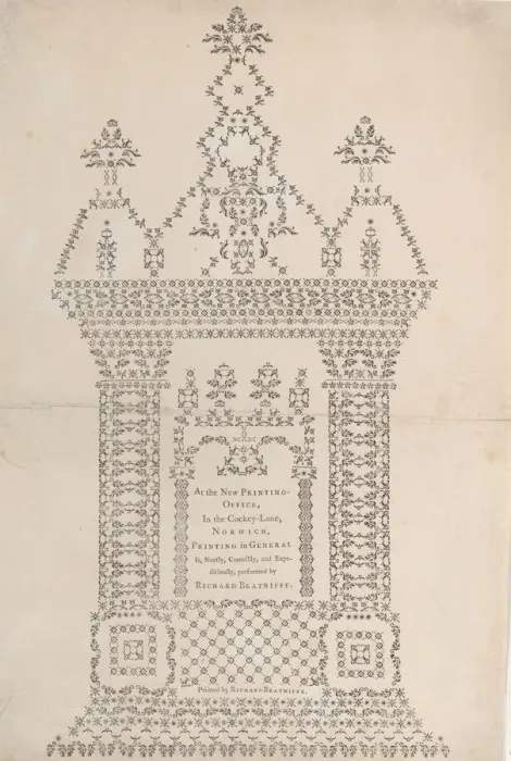Framed Print : Trade Card for Richard Beatniffe, printer and bookseller, 1759-1818 Framed Print : Trade Card for Richard Beatniffe, printer and bookseller, 1759-1818