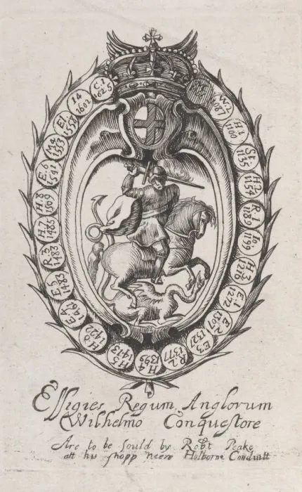 Framed Print : Trade Card for Sir Robert Peake, printer and publsiher, ca. 1635-67. Creator: Anon Framed Print : Trade Card for Sir Robert Peake, printer and publsiher, ca. 1635-67. Creator: Anon