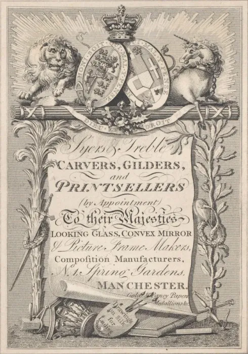 Framed Print : Trade Card for Syers & Treble, Carvers, Gilders, and Printsellers, 19th century Framed Print : Trade Card for Syers & Treble, Carvers, Gilders, and Printsellers, 19th century