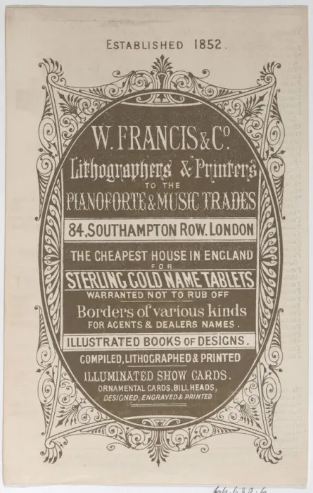 Framed Print : Trade Card for W. Francis & Co. Lithographers and Printers, 19th century. 19th century. Creator: Anon Framed Print : Trade Card for W. Francis & Co. Lithographers and Printers, 19th century. 19th century. Creator: Anon