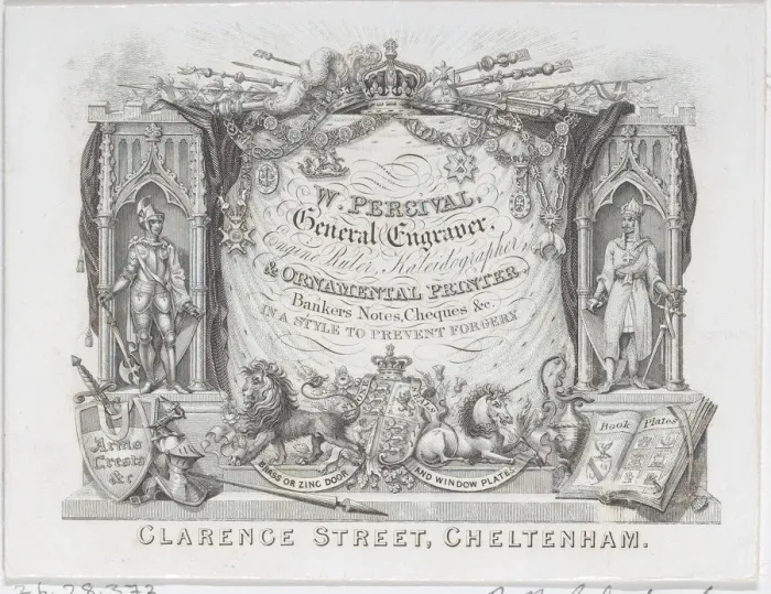 Framed Print : Trade Card for W. Percival, General Engraver & Ornamental Printer, 19th century. 19th century. Creator: Anon Framed Print : Trade Card for W. Percival, General Engraver & Ornamental Printer, 19th century. 19th century. Creator: Anon