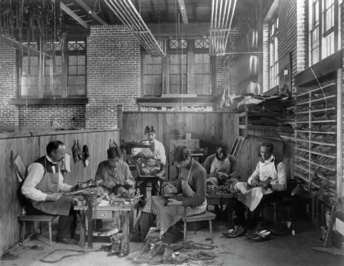 Framed Print : Trade school - Shoe-making, 1899 or 1900. Creator: Frances Benjamin Johnston Framed Print : Trade school - Shoe-making, 1899 or 1900. Creator: Frances Benjamin Johnston