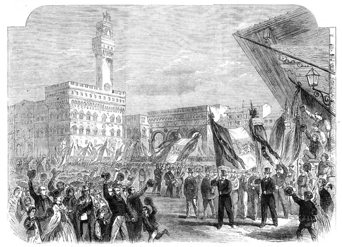 Framed Print : Trades demonstration at Florence against the temporal power of the Pope, 1862. Creator: Unknown Framed Print : Trades demonstration at Florence against the temporal power of the Pope, 1862. Creator: Unknown
