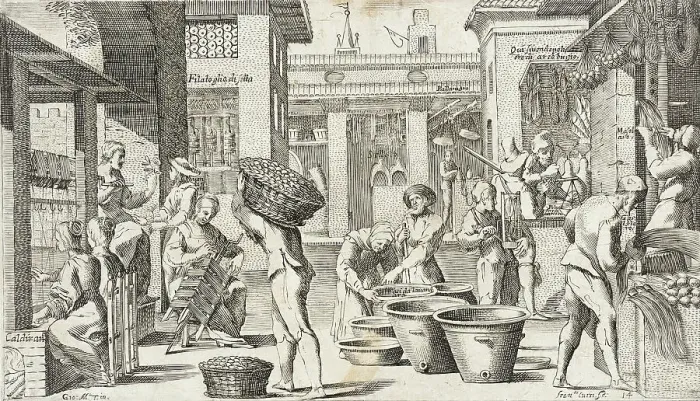 Framed Print : Trades Practiced in Bologna, c1640. Creators: Agostino Parisini, Francesco Curti Framed Print : Trades Practiced in Bologna, c1640. Creators: Agostino Parisini, Francesco Curti