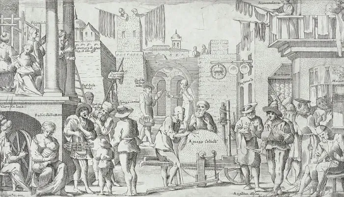 Framed Print : Trades Practiced in Bologna, c1640. Creators: Francesco Curti, Agostino Parisini Framed Print : Trades Practiced in Bologna, c1640. Creators: Francesco Curti, Agostino Parisini