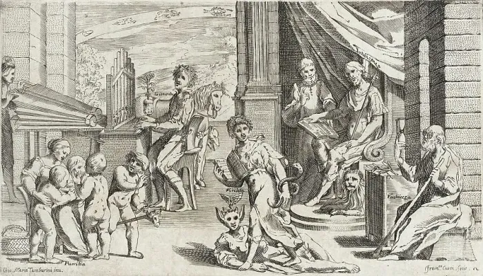 Framed Print : Trades Practiced in Bologna, c1640. Creators: Agostino Parisini, Francesco Curti Framed Print : Trades Practiced in Bologna, c1640. Creators: Agostino Parisini, Francesco Curti