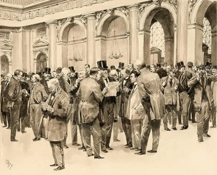Framed Print : In the trading hall of the Vienna Stock Exchange. Creator: Hey, Paul (1867-1952) Framed Print : In the trading hall of the Vienna Stock Exchange. Creator: Hey, Paul (1867-1952)