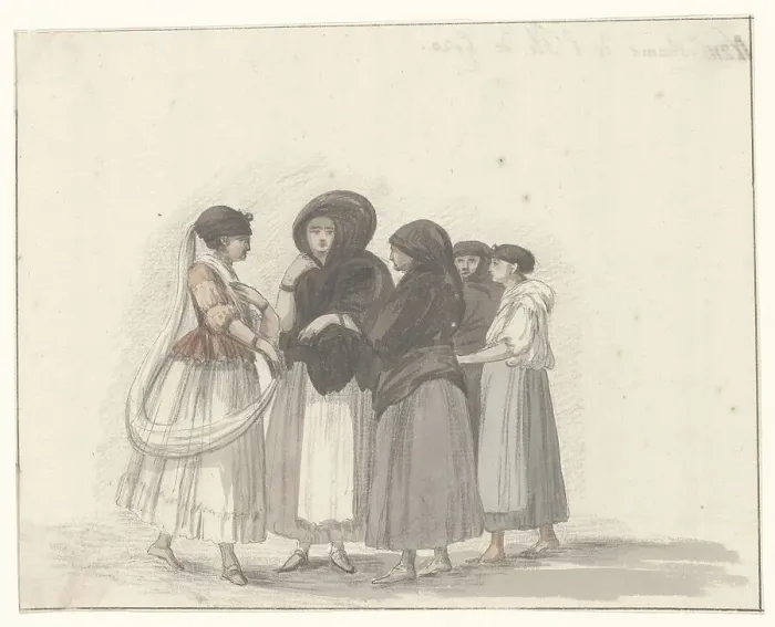 Framed Print : Traditional costumes of the island of Gozo, 1778. Creator: Louis Ducros Framed Print : Traditional costumes of the island of Gozo, 1778. Creator: Louis Ducros