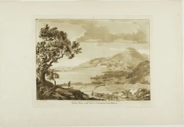 Framed Print : Traeth Mawr in the Road to Caernarvan from Fistiniog, 1776. Creator: Paul Sandby