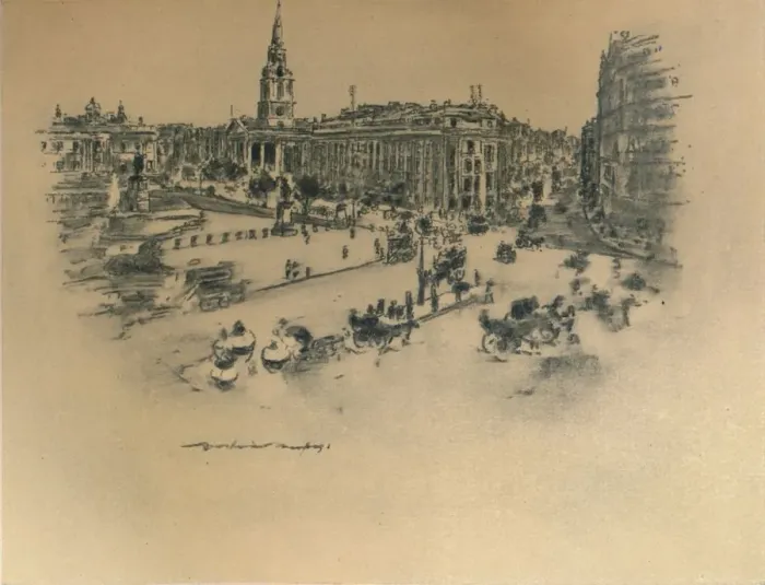 Framed Print : Trafalgar Square, 1903. Artist: Mortimer L Menpes Framed Print : Trafalgar Square, 1903. Artist: Mortimer L Menpes