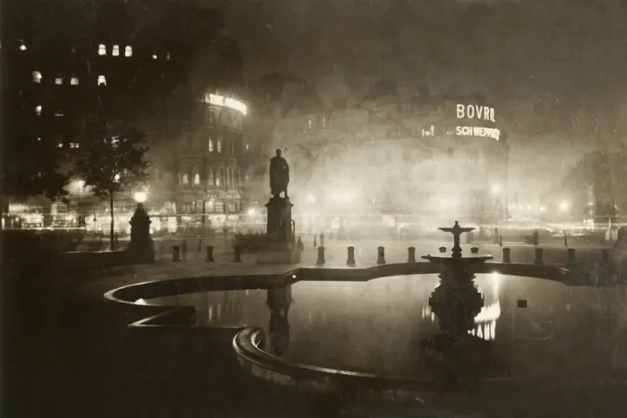 Framed Print : Trafalgar Square. Looking Towards Charing Cross. London by Night, 1928. Creator: Unknown Framed Print : Trafalgar Square. Looking Towards Charing Cross. London by Night, 1928. Creator: Unknown