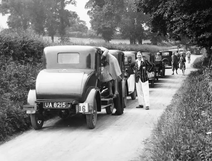Framed Print : Traffic jam in a country lane, 1920s Framed Print : Traffic jam in a country lane, 1920s