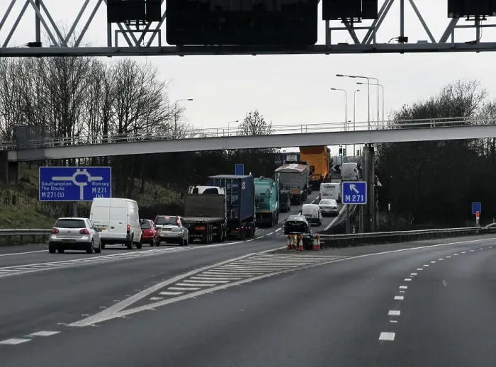 Framed Print : Traffic on M27 Motorway junction slip road Framed Print : Traffic on M27 Motorway junction slip road
