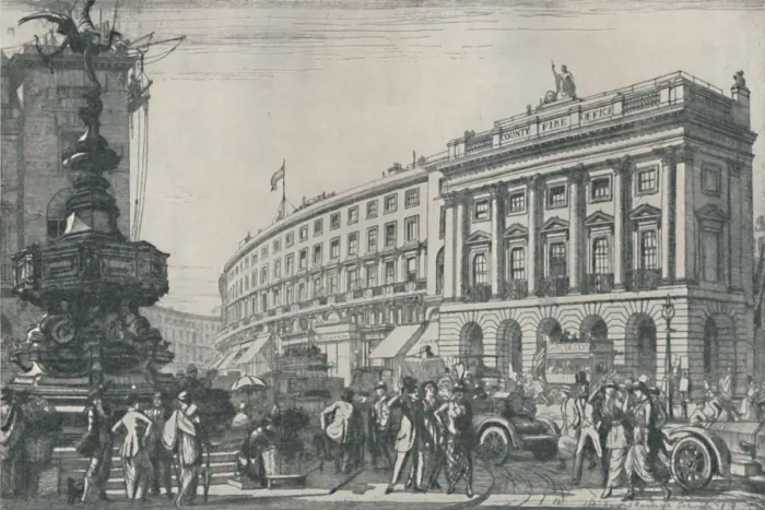Framed Print : The Traffic at Piccadilly Circus, 1914, (1920). Artist: Randolph Schwabe Framed Print : The Traffic at Piccadilly Circus, 1914, (1920). Artist: Randolph Schwabe