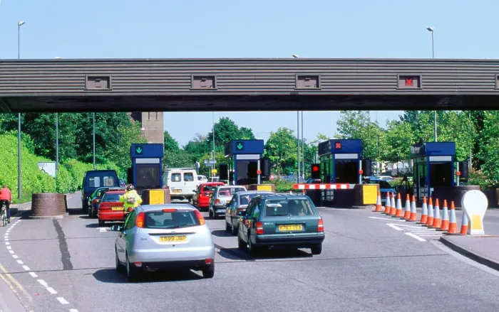 Framed Print : Traffic at toll booths on Itchen Bridge, Southampton Framed Print : Traffic at toll booths on Itchen Bridge, Southampton